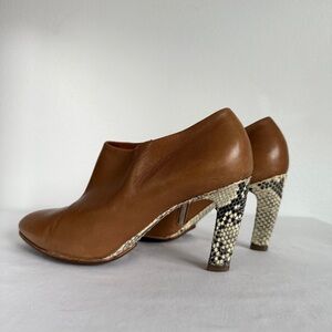 Dries Van Noten Leather Bootie Womens 38.5 EU 7.5 US Beige Snake Python